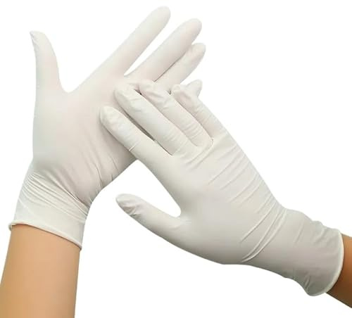 PBHOVIITG 50 guantes de nitrilo rosas desechables sin látex for cocina, jardinería, trabajo, belleza, salón uñas, limpieza del hogar(White 50pcs,M)