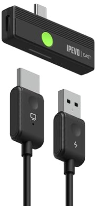 Ipevo CAST – Kabellose Bildschirmfreigabe | Full HD 1080p/60 Hz | USB-C-Sender & HDMI-Empfänger | Plug-and-Play | Ohne Software oder App | Für Büro, Schule und Zuhause