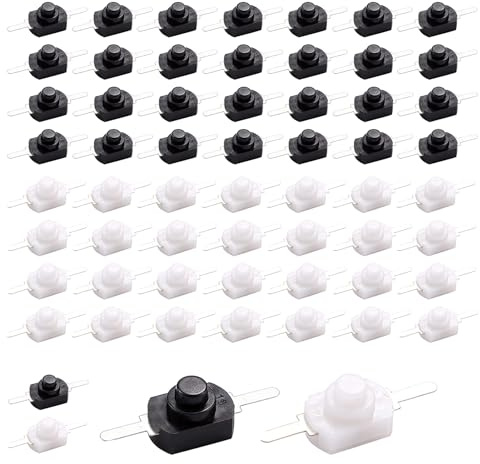 HUAZIZ 60 Stücke DC 30V 1A Self-Lock Druckknopfschalter, Verriegelung Druckknopf Ein Aus für Taschenlampe Lampe Wandsteckdose, Weiß und Schwarz