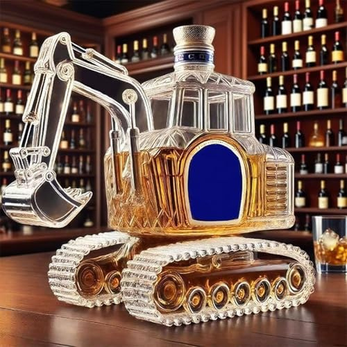300ML Decantador Whisky Arte Escultura - Botella De Whisky Con Forma De Excavadora 3D, Original Garrafa De Vino Vacía Tallada A Mano Para Almacenar Licores, Ideal Como Regalo