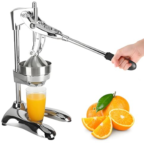 VBESTLIFE Exprimidor de Prensa Manual, Exprimidor de Cítricos de Acero Inoxidable Resistente con Base Espesa en Forma de U para Naranja, Limón, Pomelo, Mandarina