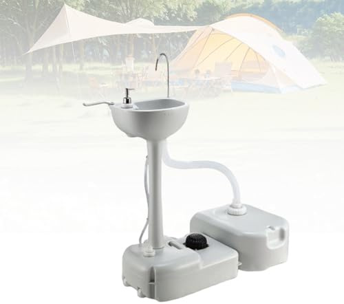 KAIKAFEI Lavandino da Campeggio Portatile con Ruote, Lavello Portatile con Dispenser di Sapone E Portasciugamani, Stazione Lavamani Portatile per Eventi All'aperto(17L+24L)