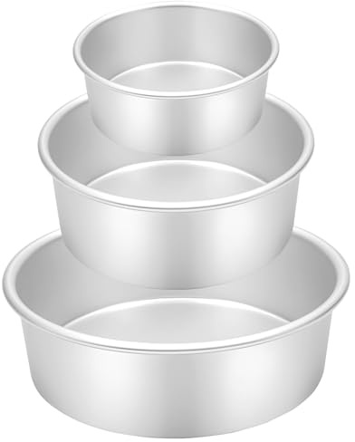 CHLEUI Backform Rund 3er Set Ø 10/15/20 cm, Runde Kuchenformen aus Eloxiertem Aluminium für Backen, Silber