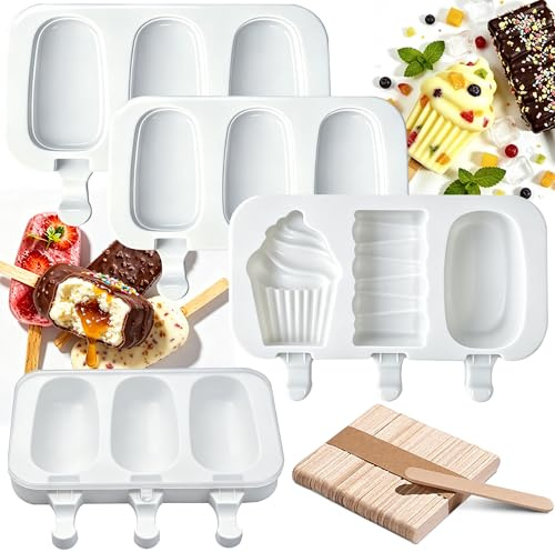 Eisformen Silikon Formen,Stieleisformen,3 Stück BPA Frei Kuchen Eis am Stiel Backform, Popsicle Molds Set,Eiscreme form-Cake Pop Ice Lolly Mould Eis Selber Machen Dessertform