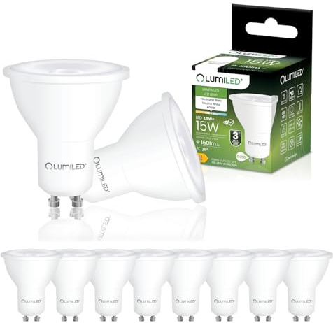 Lumiled LED GU10 1,5W ersetzt 15W 150lm 4000K Neutralweiß 36° Nicht Dimmbar 10er Pack Energiespar Leuchtmittel PAR16 Reflektor Spot für Küche Wohnzimmer Büro Flur