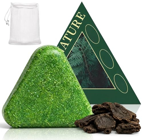 Shampoing Solide Triangulaire Naturel avec Filet Moussant–120 g Savon Shampoing Vert Nature pour Hommes et Femmes, Soin Capillaire Naturel aux Plantes, Apaise et Renforce les Cheveux (1)