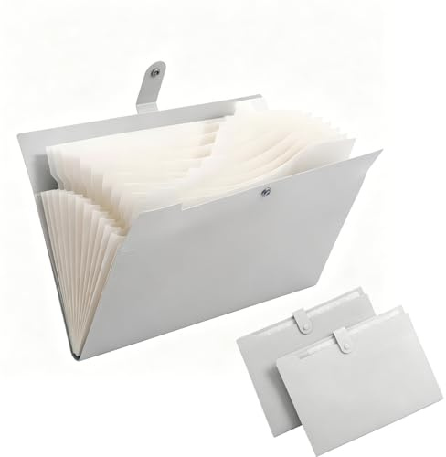 ILOVMUP 2PCS A4 Expanding File Organisers with Index Tabs, 12 Pockets Each | Gery Accordion File Organiser with Waterproof hard shell,Monthly Filling Document Organiser for documents at work or school