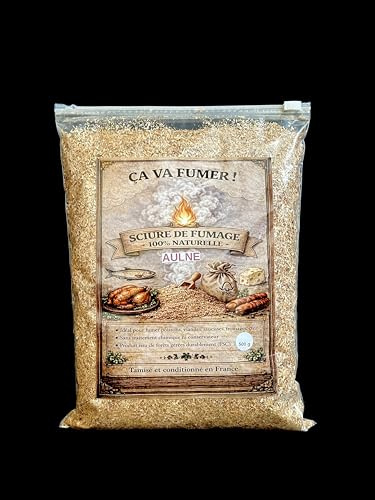 Sciure de Fumage 500G 100% Aulne - Sac à Curseur refermable - Granulométrie de 0,5 à 1mm pour Fumage à Froid et à Chaud - Adaptée aux barbecues, générateurs de fumée et fumoirs