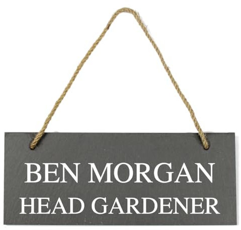 Personalised Hanging Natural Slate Plaque Sign - 25x10cm - Outdoor Garden Shed Sign - Custom Text