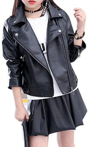 Elife Girls Fashion PU Leather Motorcycle Jacket Children's Outerwear Slim Coat 2-12 Years