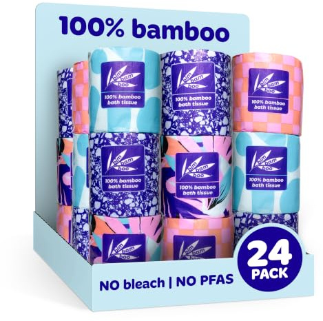 Bim Bam Boo Premium Bambus Toilettenpapier - 24 Rollen Toilettenpapier - 2-lagig aus baumfreiem, 100% Bambus - umweltfreundliche, plastikfreie Verpackung