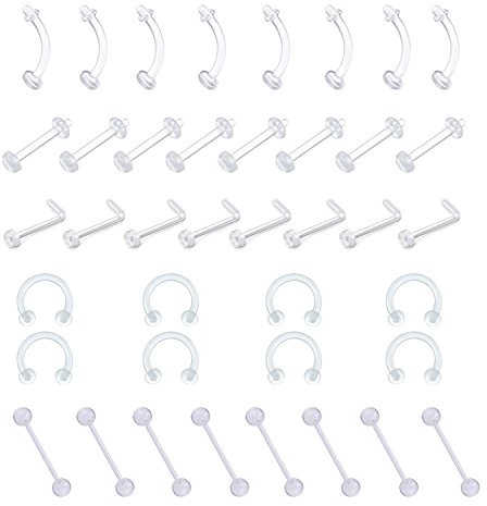 D.Bella 16G Retenedor Tapones de plástico para perforación de labios Labret Bioflex Flexible Tragus Helix Cartílago Labio Nariz Retenedor 40 piezas