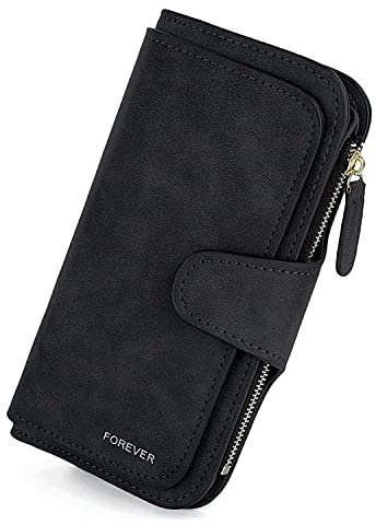 ANYWN Damen Vintage Geldbörse, Lange Portemonnaie mit Große Kapazität, Elegante und Süße Damen Geldbeutel Schwarz