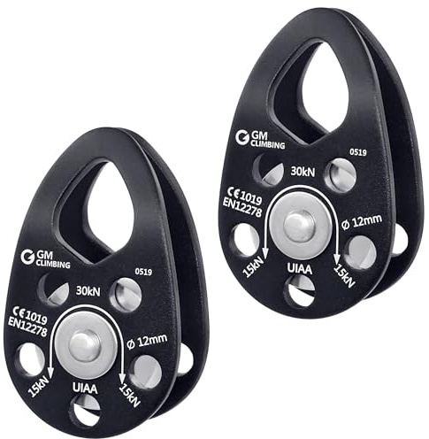 GM CLIMBING Swing Cheek Micro Pulley 30kN Self-lubricating Bushing CE UIAA Certified Black Pack of 2
