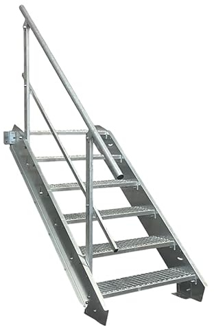 Stahltreppe Industrietreppe Aussentreppe Treppe 6 Stufen-Breite 70cm Variable Geschosshöhe 90-120cm mit einseitigem Geländer