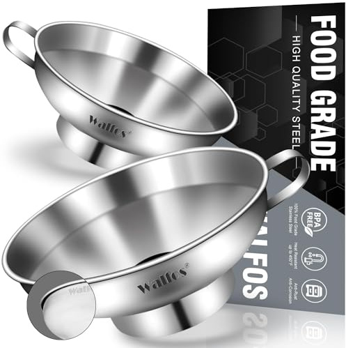 WALFOS Jam Funnel Wide Neck, 10cm & 14cm Canning Funnels With Handle Ideal For Mason Jars Canning Jars Transferring Liquid and Dry Ingredients