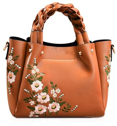 NICOLE & DORIS Elegant Handtasche Damen Shopper Tote PU-Leder Henkeltasche Frauen Schultertasche Bestickte Umhängetasche für Arbeit Schule Shoppin