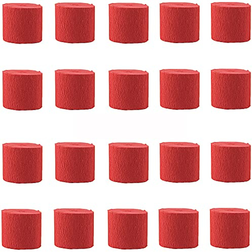 ANCLLO 20 Rollen 3,5 cm x 10 m Krepppapier Party Luftschlangen Hintergrund hängende Dekorationen für Geburtstagsparty, Hochzeit und Festival Dekorationen (rot)