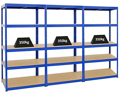 PROREGAL Mega Deal 3er-Set Schwerlastregale Slim Elephant 180x90x60cm mit 5 Ebenen Fachlast 350kg Blau
