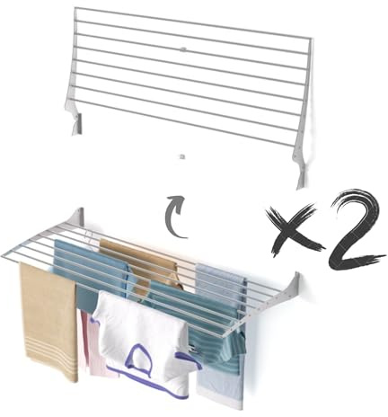 Foxydry Fold, wandwäscheständer, klappbar platzsparend, 116 cm X2 | aus aluminium und edelstahl, nach oben klappbar, rostfrei, für terrasse und balkon, trägt 10 kg, grau