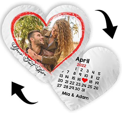 Ferocity Personalisiertes Fotogeschenk Herzkissen Mit Eigenem Foto (35 X 40 Cm) Kalender Mit Qr Musik Foto-Kissen Zum Valentinstag (Mit Füllung) [091]
