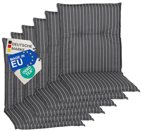 NYVI Gartenstuhl Auflagen Niedriglehner 6er Set Barcelona - UV-Beständig, Atmungsaktiv, Strapazierfähig - Niedriglehnerauflagen Outdoor - Sitzauflagen für Gartenstühle 100x50cm Grau Gestreift