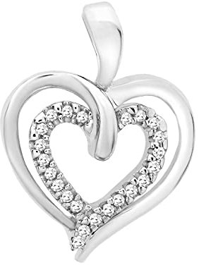 Carissima Damen-Halskette aus 9 Karat (375) Weißgold mit Diamanten und Herz-Anhänger – Kette nicht im Lieferumfang enthalten, Goldfarben, Diamant