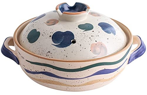 IMYOGI Exquisite Hot Pot Casserole Donabe Steingut Tontopf im japanischen Stil, runder Porzellan-Kochtopf mit Deckel und Griff, Keramik-Kasserolle, Kochtopf, Suppentopf (Blanco : B, Size : 2.2L)