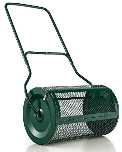 COSTWAY Kompoststreuer 80L, Torfstreuer mit U-Griff, Ø40x68cm, Düngerstreuer Rasen Garten, Gartenstreuer für Dünger & Setzlinge, Komposter Metall, Saatgutstreuer mit Mesh-Korb, Handstreuer (Grün)