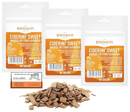 3 x Ciderini Apfelweinhefe SWEET 5g/25L + Französische Eichenchips 20g - Hefe zur Apfelweingärung, Hefe für Apfel und Birne, Weinhefe, Cider Hefe
