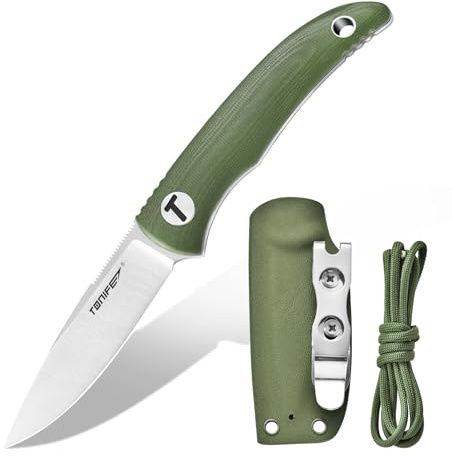 TONIFE Nova Fast bladkniv med justerbart Kydex-fodral och fallskärmslina, 6,8 cm hel bladhalskniv för jakt, fiske, camping och överlevnad
