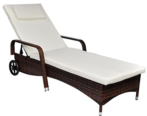 ULUYYUC Sonnenliegen Liegestühle Doppel-Chaiselongue Schlafsofa BettliegeSonnenliege mit Polster & Rollen Poly Rattan Braungeeignet für Pools, Strände, Decks