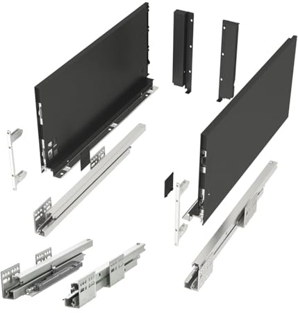 SOTECH Schubladensystem JUNKER SLIM mit Push to Open anthrazit Höhe 199 mm | Tiefe 300 mm bis 35 Kg belastbar Küchenschublade mit 13 mm schlanken Schubladenzargen