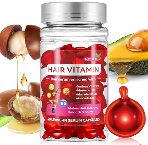 40 PCS Hair Vitamin Serum Capsule, Hair Treatment Serum Enriched with Moroccan Macadamia Avocado Oils, Vitamins A C E Pro B5, No Rinse and Safe for All Hair