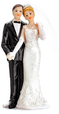 Decoraparty Statuina Cake Topper con Coppia di Sposi per Torta Nuziale, Decorazione Figure Statuette Matrimonio, Centrotavola, Nozze, Wedding, in Resina - Altezza 11 cm