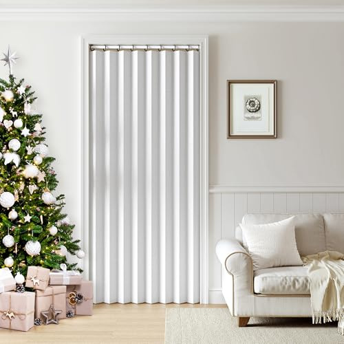 Treatmentex Folding Door Curtains White 100% Blackout Pleated Curtains with Hooks for Door Way, Accordion Style Closet Drapes, 42 W x 78 L 1 Panel