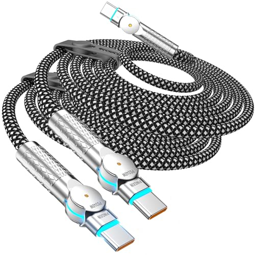 Cavo da USB C a USB C da 2 m, 240 W, confezione da 2 cavi di ricarica intrecciati di tipo C rotante a 180°, ricarica rapida per iPhone 16/16Pro/16Plus/16ProMax, MacBook Air, iPad Pro, Pixel, Samsung