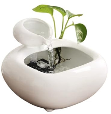 Fontana da Tavolo Circolazione dell'acqua che scorre in ceramica Invito alla ricchezza Fontana da tavolo Decorazione for ufficio Fontana da tavolo da tè Piccola decorazione Fontana da Interno(Bianco)