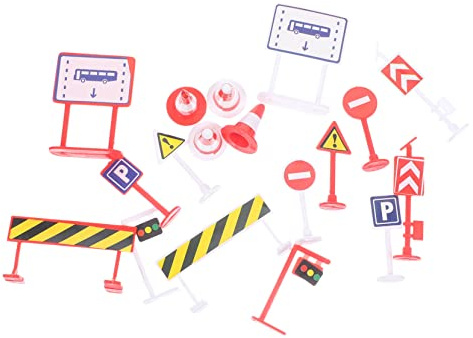 Vaguelly Traffic Signs and Roadblocks Toys for Kids, Miniature Signal Sign Models with Red and White Parking Barriers, Educational Traffic Playset for Car Parking Games and Simulation – 6 Sets