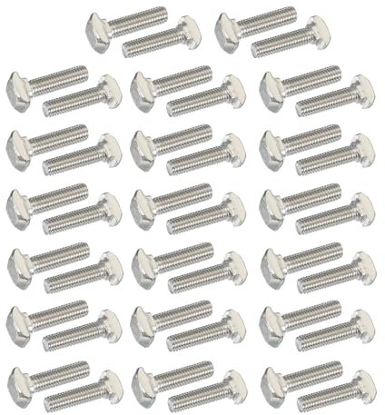 PATIKIL M5 x 16 mm Thread T-Slot Bolts, 40 Pcs Drop-in Bolt Hammer Head T-Bolt Standard 6 mm Sliding Screw Stud for 20 Series Aluminum Extrusion Profile, Silver