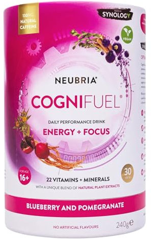 NEUBRIA Cognifuel | 30 Hydration Sachets, Gym & Workout Energy Drink with Electrolytes, Caffeine, L-Theanine, Choline, L-Tyrosine & Vitamins, Improves Cognition, Focus, Blueberry & Pomegranate