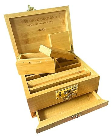 The Dark Diamond Roll Box Premium Smoking Accessories Storage Handcrafted Bamboo Wooden Stash Rolling Box Upgraded (Small - 20X15X10CM)