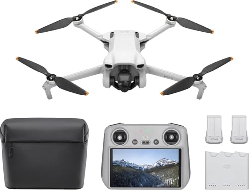 DJI Bundle Fly More Mini 3 (DJI RC) – Mini Drone Caméra Léger avec Nacelle à 3 Axes et Vidéo 4K HDR, Trois Batteries pour un Vol de 114 Min, Prise de Vue Verticale, Transmission Vidéo jusqu’à 10 km