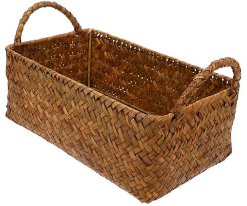 Alipis Cesto Intrecciato in Rattan Con Manici Portatile Per Snack e Pane Contenitore Da Tavolo Rettangolare Arancione Organizer Multifunzione Salvaspazio Per Casa e Ufficio