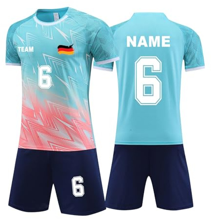 Personalised Football Trikot Erwachsener Kinder Fußball Trikot Set mit Namen Nummer Team und Logo Football Jersey Fußballtrikots T-Shirt und Shorts Fussball Set für Kinder Herren Anzug