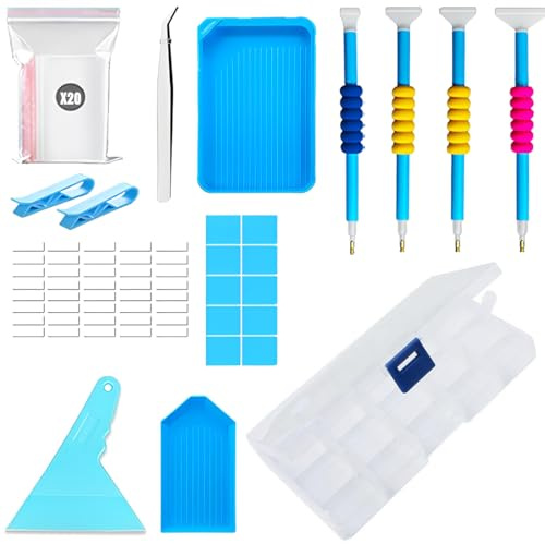 46 Pièces Pcs Outils de Broderie Diamant, Kit Accessoires de Peinture Diamants Avec Boîte de Rangement Diamant, Point Stylo Rapide, Colle, Plaque de Diamant, et étiquette Pour DIY Artisanat