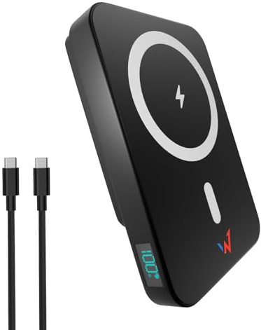 Wonder - Powerbank Magnétique 10 000 mAh – Charge sans Fil 15W & Filaire 20W – USB-C Inclus – iPhone MagSafe & Android – Ultra Compacte avec Écran LCD – Aimantée & Légère