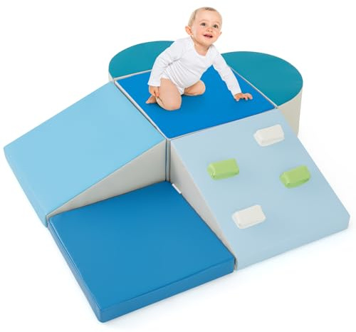 DREAMADE 6 TLG. Softbausteine für Kinder, Kletterblöcke aus Schaumstoff, Riesenbausteine Softbausteine zum Klettern & Toben für Baby & Kleinkinder, Montessori Kletter-Spielzeug (Blau)