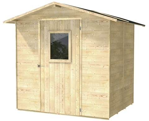 Abri de Jardin Vaniglia 200x207 en Bois d’épicéa Naturel 19 mm avec Porte avec fenêtre, Toit et Plancher rainurés, Montage Facile, Certification PEFC