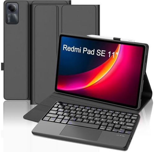 Occtingkind Funda con Teclado para Xiaomi Redmi Pad SE 11 2023, con Smart Touchpad, Teclado Español Ñ Desmontable Bluetooth y Funda de Diseño Minimalista 360° Delgada y Moderna, Negro